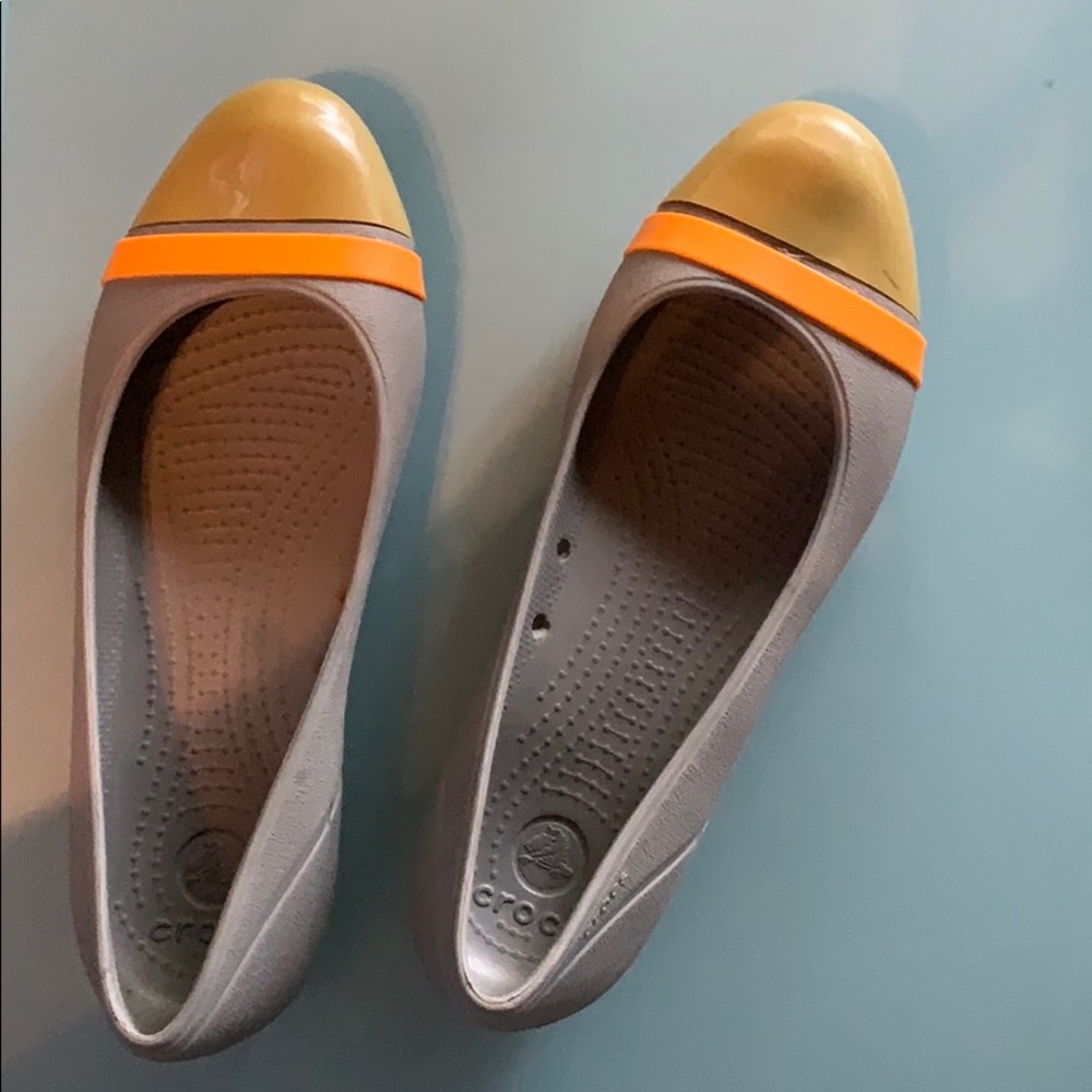 Crocs• Gray Slips Ons With Orange Toe